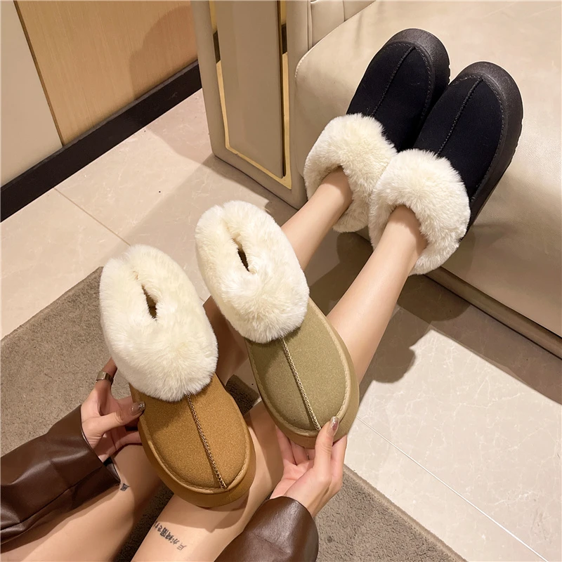 2023 New Warm Boots Women Winter Flats Shoes Short Plush Fur Ankle Snow Boots Casual Shoes Sport Suede Motorcycle Botas