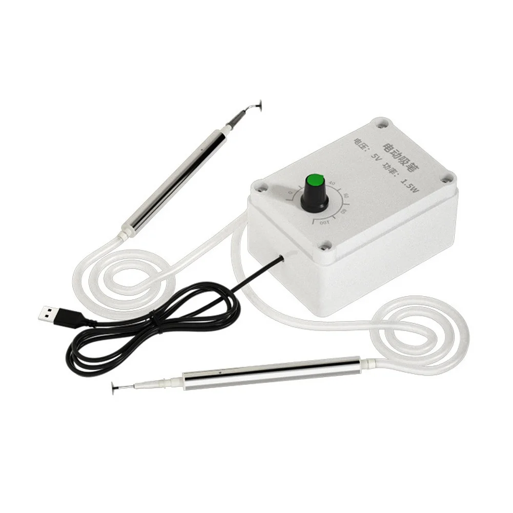 

White USB Powered Vacuum Suction Pen With Dual Air Holes And Adjustable Motor For Removing Small IC Chips And Electronics Parts