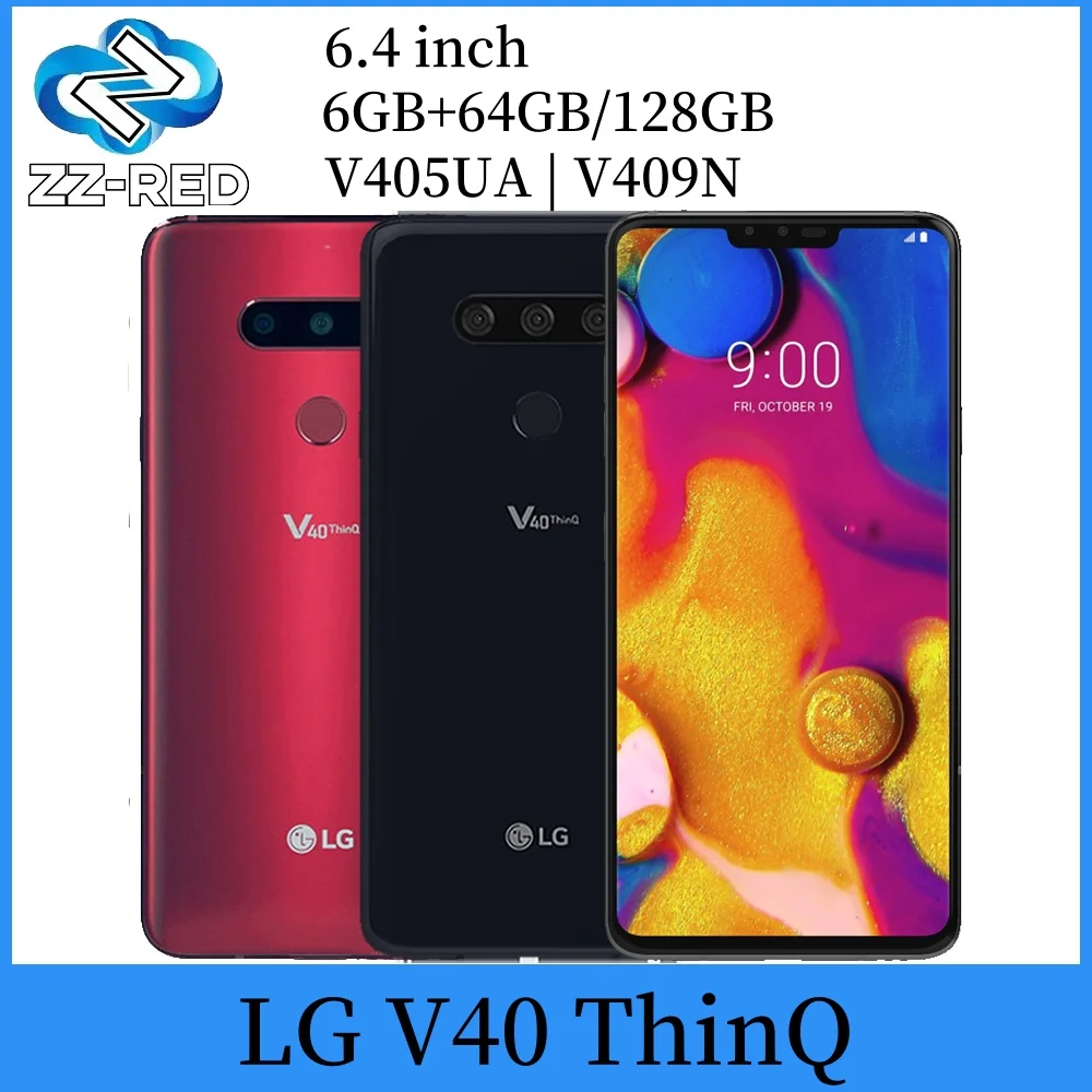 LG V40 ThinQ Original Mobile Phone 6.4'' V409N V405EBW V405UA 6GB RAM 64GB/128GB ROM 16MP Triple Camera LTE Andriod Cellphone