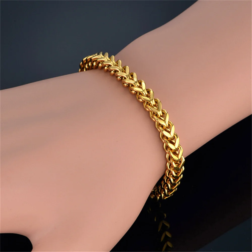 Punk Curb Cuban Link Chain Bracelet 18/21cm Gold Silver Color Stainless Steel 5mm Hand Chains For Women Men Jewelry Gift