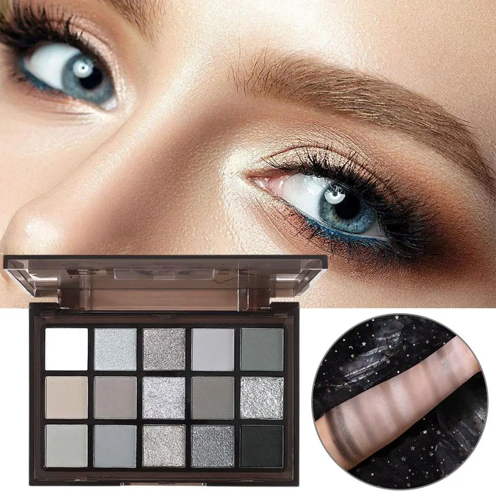 15Colors Eye Shadow Palette Punk Glitter Eyeshadow Palette Dark Black Grey Silvery Color Stage Party Performance Cosmetic