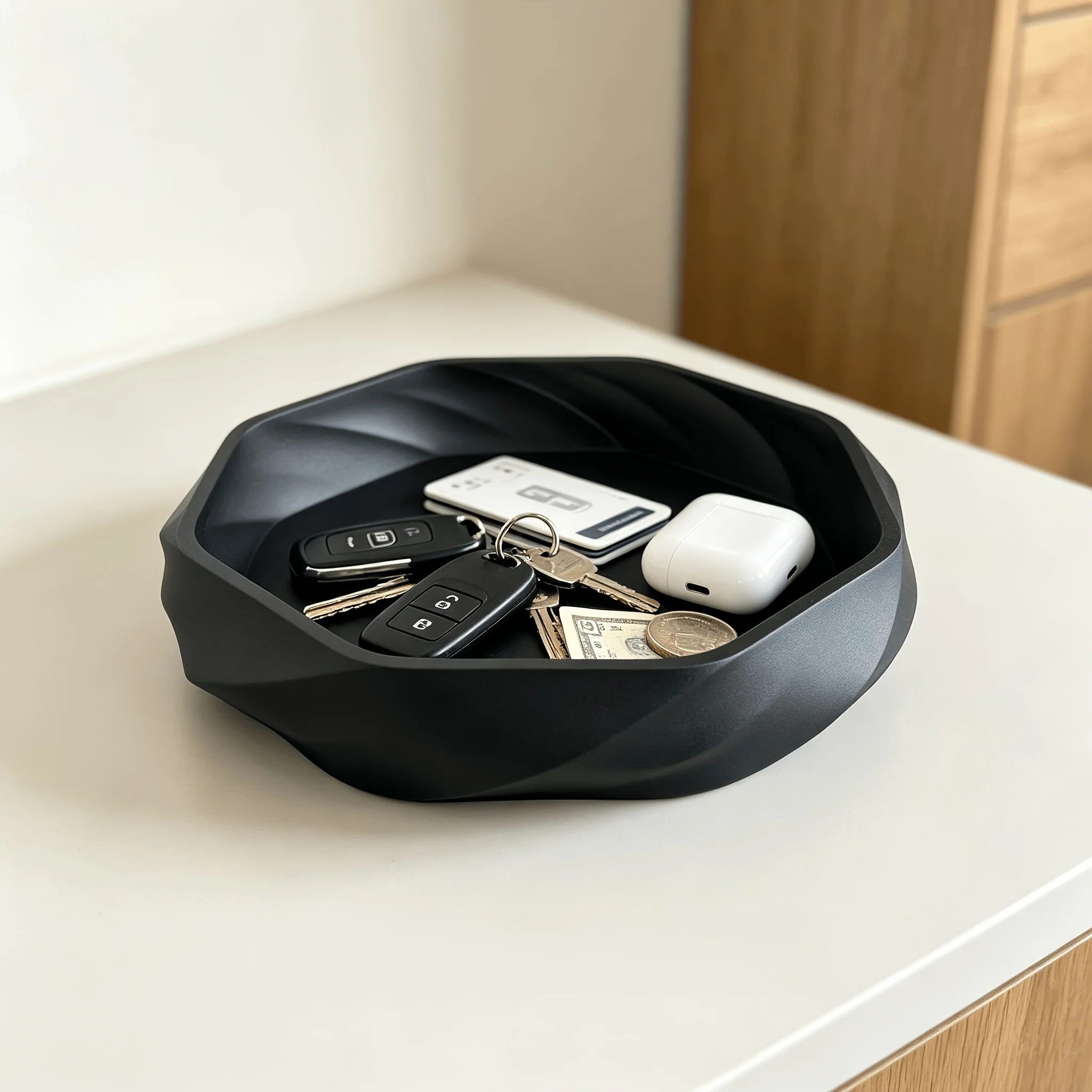 Smooth Swirl Decorative Storage Tray, 3D Printed Matte Desktop Organizer for Keys and Small Accessories