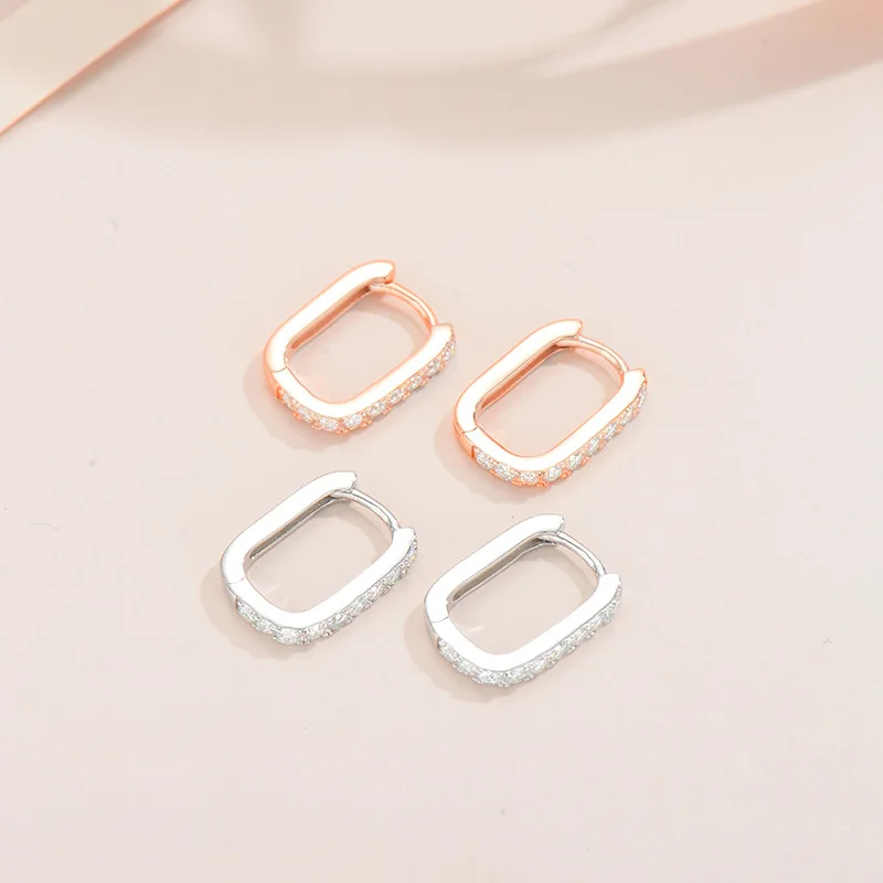 Certified Moissanite D Color Hoop Earrings for Women 100% 925 Sterling Silver Square Shape Ear Buckle White Gold Jewelry Gift image 3