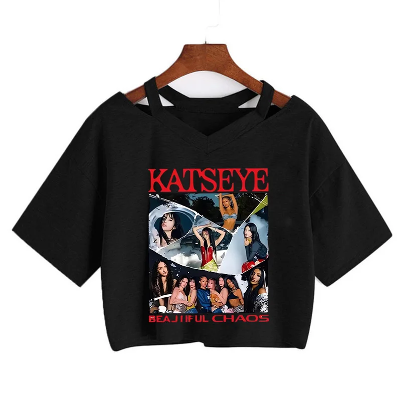 Women's Katseye Funny Print Cropped T Shirt Sexy Graphic Crop Tops for Woman Gothic Y2k T Shirt 90s Koran Style Tshirt Clothes