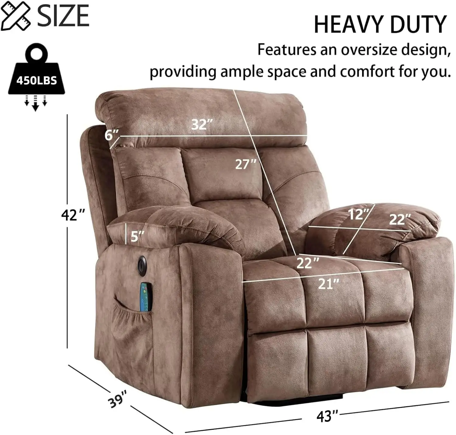 Large Power Lift Recliner Chair with Massage & Heat for Elderly Big & Tall People, Overstuffed Wide Recliners with 2 Cup Holders