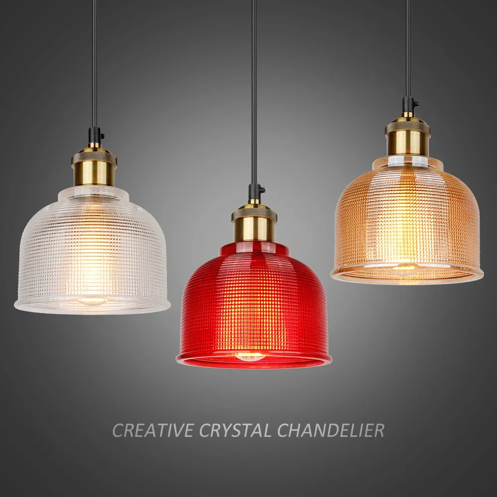 Nordic Glass Pendant Light Copper Lamp Chandeliers Creative Minimalist E27 Transparent Grass Lamp Cover for Restaurant Light