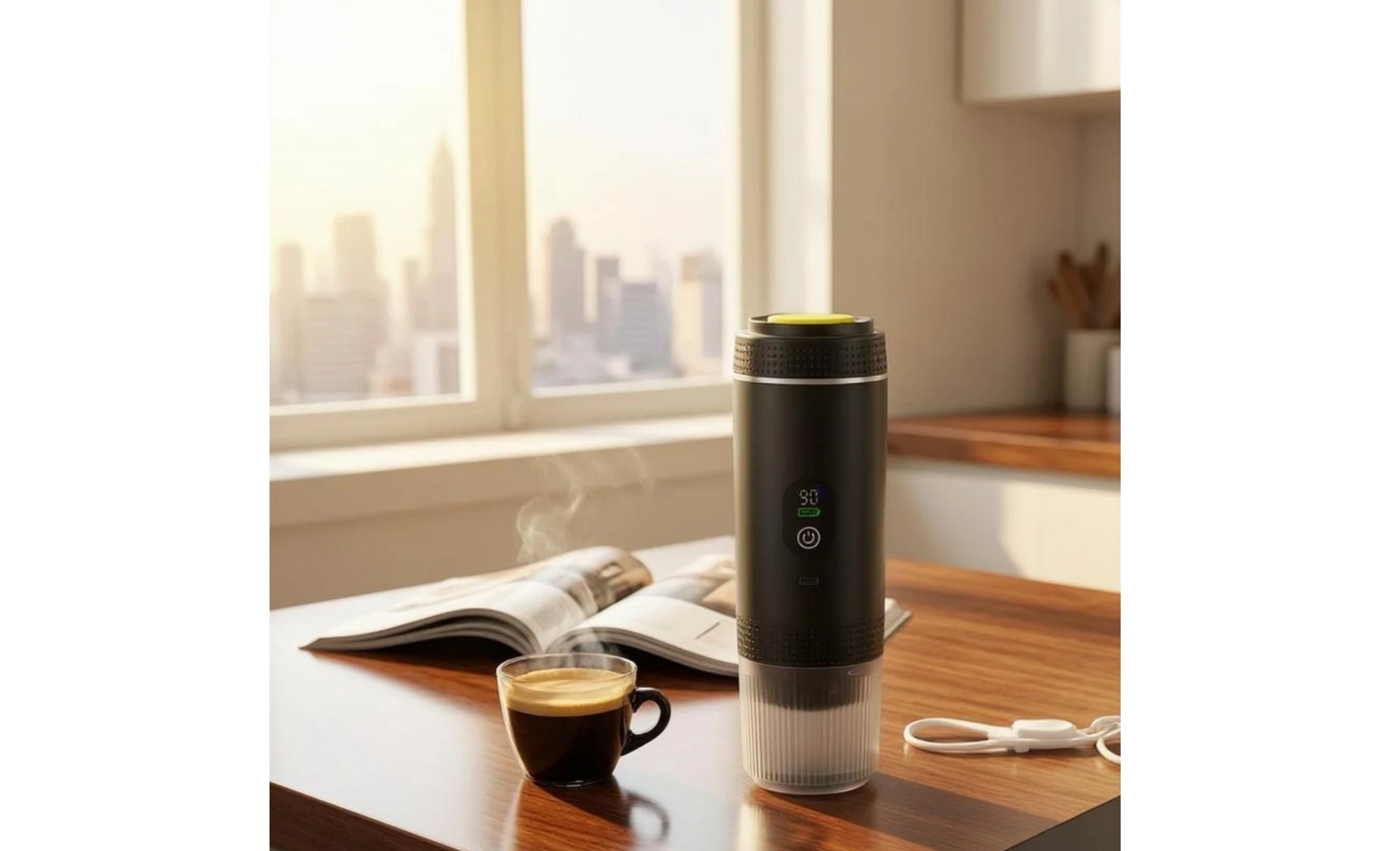 Portable Espresso Machine LED Display USB Rechargeable Espresso Machine Travel Coffee Brewer Transparent Chamber
