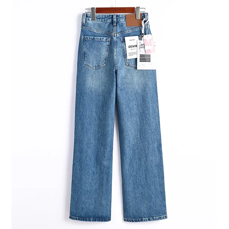 Street Fashion New Spring Trend Women Wash Loose Comfortable Simple Denim High Waist Straight Leg Wide Leg Pants Women's Jeans