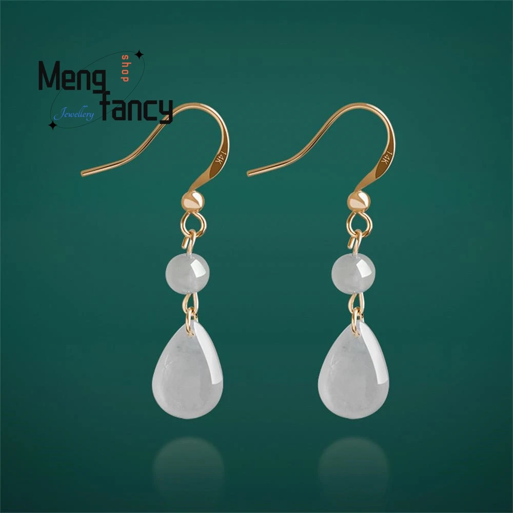 

High-grade 14K Gilt Inlaid With Natural A-goods Jadeite Water Drops Earrings Elegant Exquisite Luxury Quality Fashion Jewelry