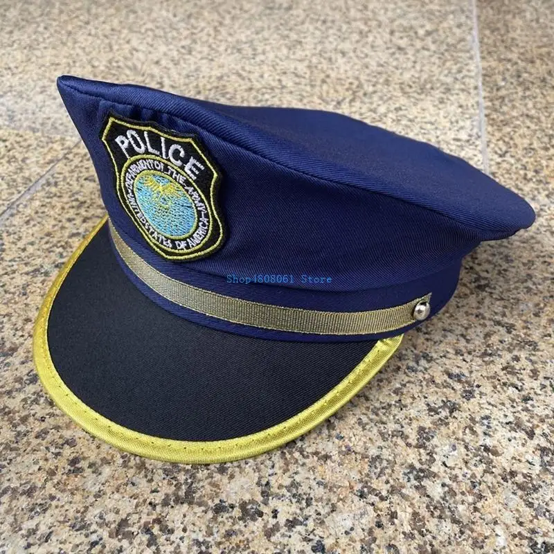 T3LC Topi Polisi Anak untuk Pesta Halloween Topi Polisi Lencana Topi Kostum Cosplay untuk Anak-anak Hiasan Kepala Bermain Peran