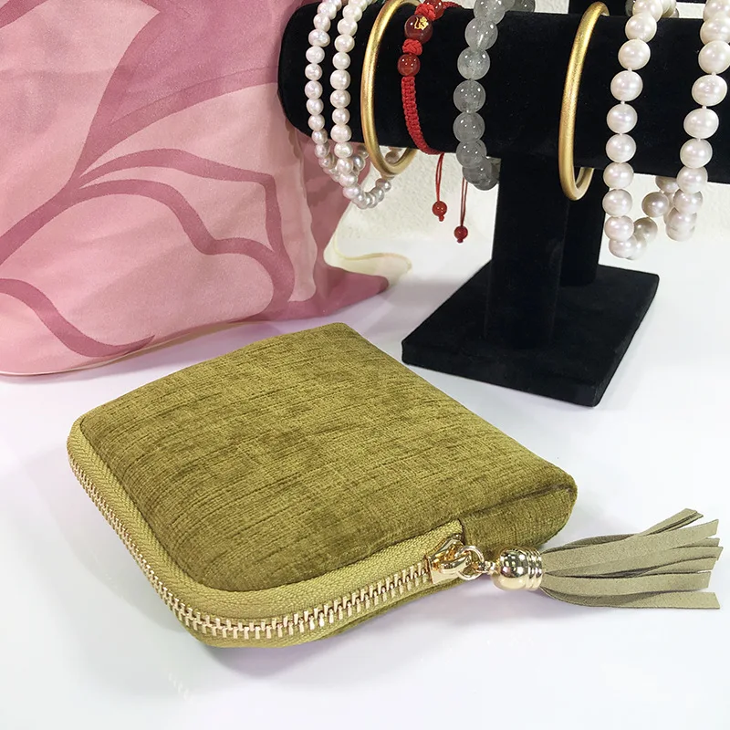 1Pcs Multi Layer Lining Jewelry Storage Pouch Large Capacity Travel Bag with Tassel Pendant for Ring Necklace Bracelet