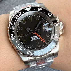 Tandorio 20ATM Waterproof 40mm Black White Dial NH34 GMT Automatic Movement Swim Diving Watch Men Stainless Steel Bracelet