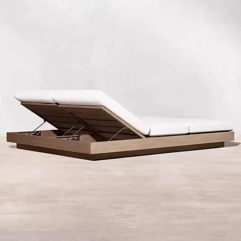 Outdoor bed, solid wood courtyard villa garden terrace teak deck chair, hotel outdoor swimming pool leisure beach chair