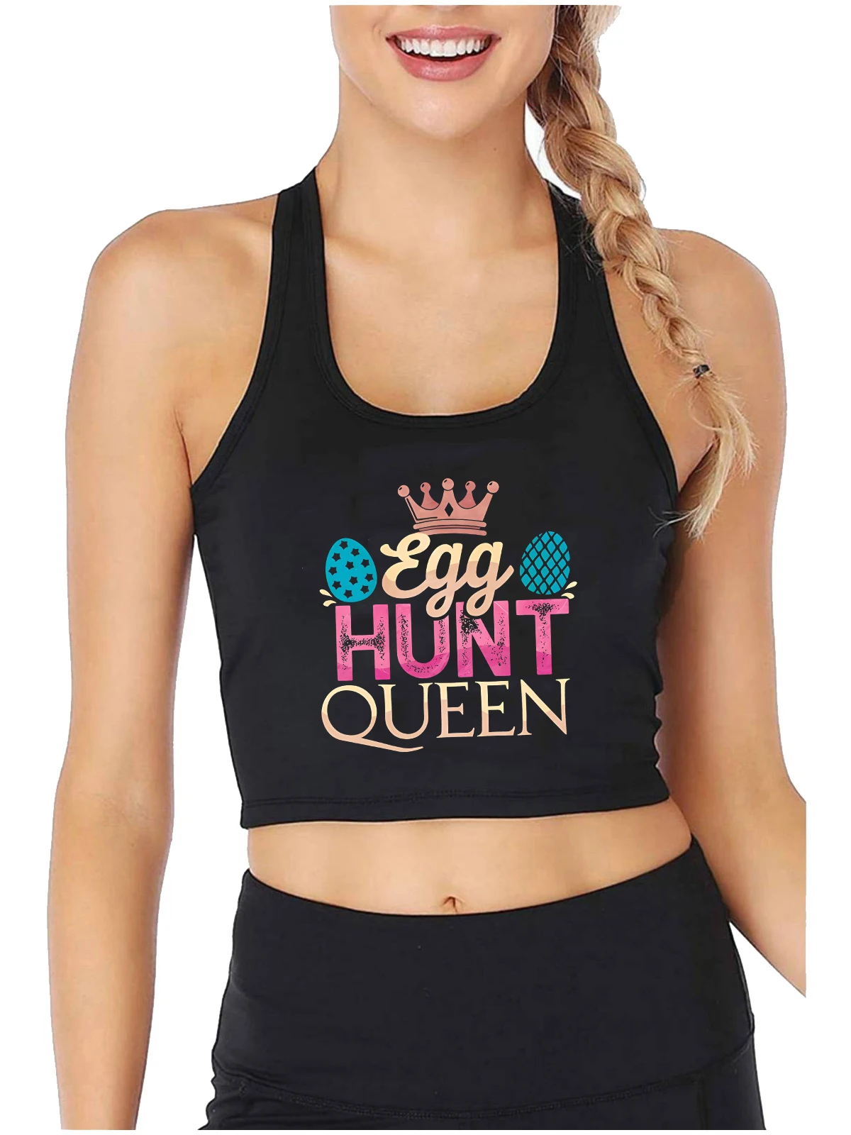 Easter Egg Hunt Queen Graphical Sexy Slim Fit Crop Top Girl's Humorous Funny Naughty Tank Tops Leisure Sports Camisole