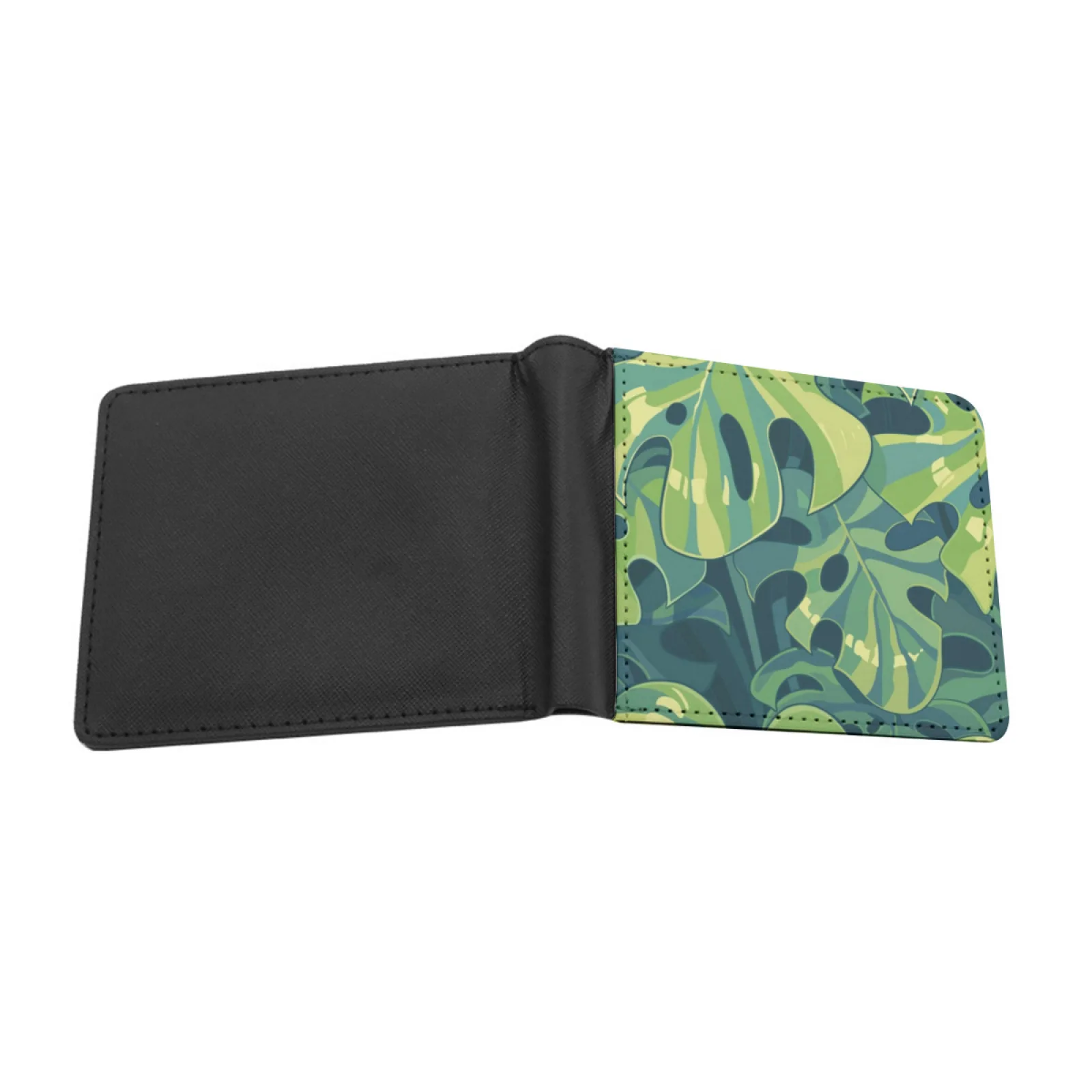 Botanical Foliage Personalized Men's Leather Wallet Credit Card Pouch Purse Sandwich Animal Adorable Animal Drawing Cat Kitten