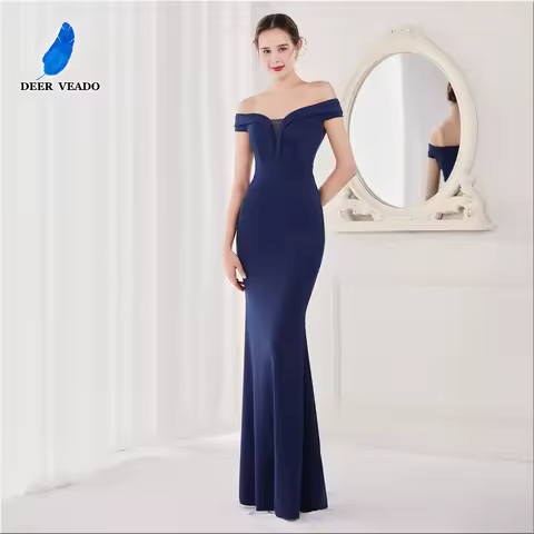 DEERVEAD Off Shoulder Soft Satin Evening Dresses Long Candy Color Simple Party Maxi Dress Special Occasion Dresses