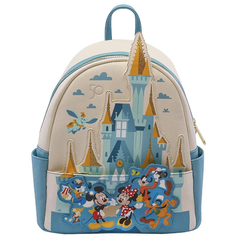 Loungefly Disney 50th Anniversary Kawaii Backpacks Mini Castle Mickey Friends Rucksack Leather Woman'S School Bags Gift