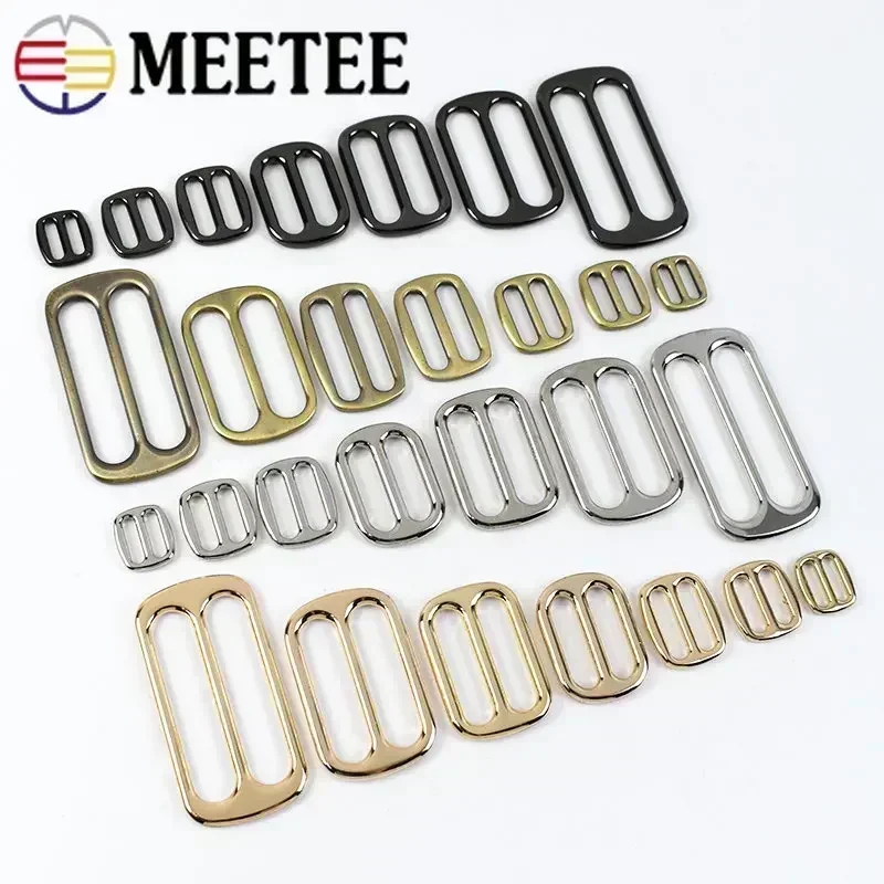 Meetee 10Pcs 12-50mm Metal Belt Buckles Bag Strap Slider Tri-Glide Webbing Adjuster Buckle DIY Backpack Hook Clasp Accessories