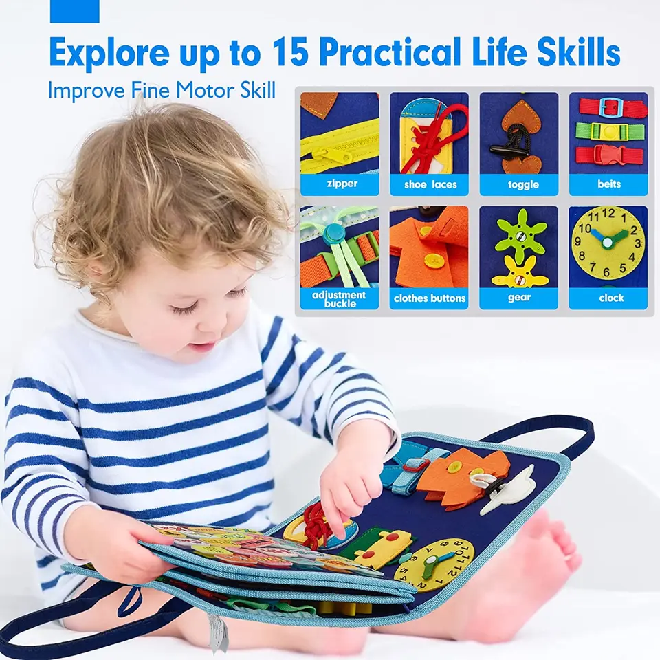 Funsland Busy Board Jouet Montessori 2 3 4 5 Ans, Planche d'Activités Jouet Éducatif Sensoriel Préscolaire pour Le Développement de la Motricité, Jouets de Voyage, Cadeau pour Garçons et Filles,Bleu Funsland Busy Board Jouet Montessori 2 3 4 5 Ans, Planche d'Activités Jouet Éducatif Sensoriel Préscolaire pour Le Développement de la Motricité, Jouets de Voyage, Cadeau pour Garçons et Filles,Bleu
