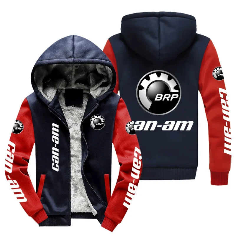 New Winter Men Fashion High Quality Long Sleeve BRP Can-am Logo Jacket Hoodies Casual Zipper Wool Liner Fleece Sweatshirts Coat