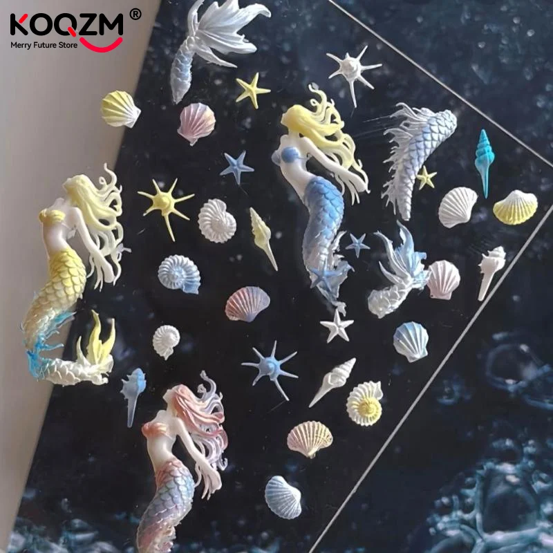 3D-Weichharz-Nagelschablonen mit Meerjungfrauen-, Goldfisch-, Koi- und Cartoon-Motiven für Nagelkunst-DIY-Zubehör