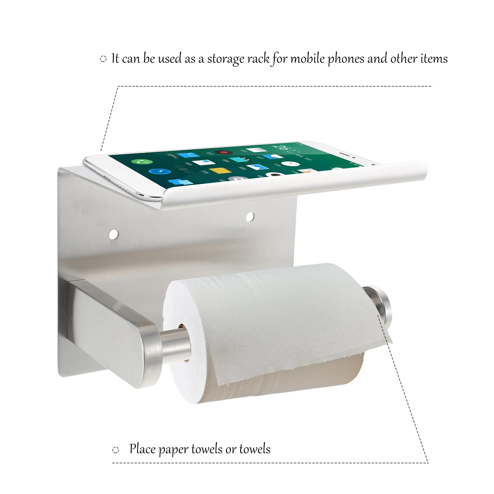 

Thickened Wall Mounted Paper Holder Rustproof Moisture Resistant Tissue Roll Holder Multi Purpose Storage Shelf Stainless Steel