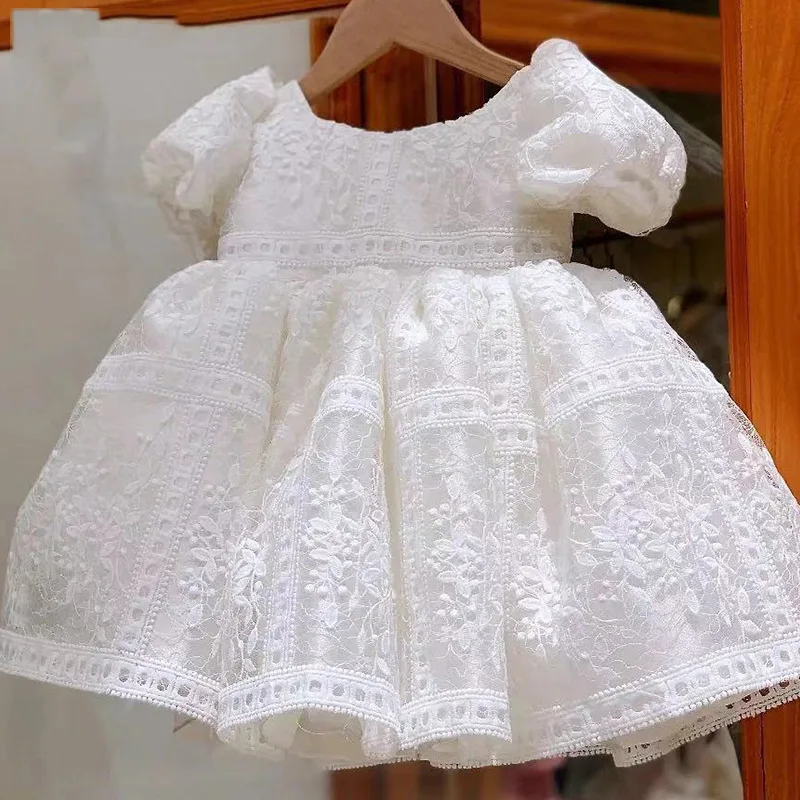 Flower Girl Dresses First Communion White Princess Dress - Lace Bow Tulle Tutu Flower Girl Gown for Wedding & Party Long Dresses