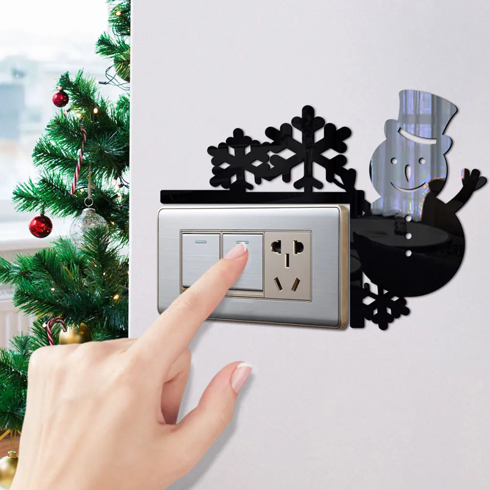 

4pcs Snowman Snowflake Wall Sticker Acrylic Stickers Christmas Light Switch Decoration Removable Home Adornment