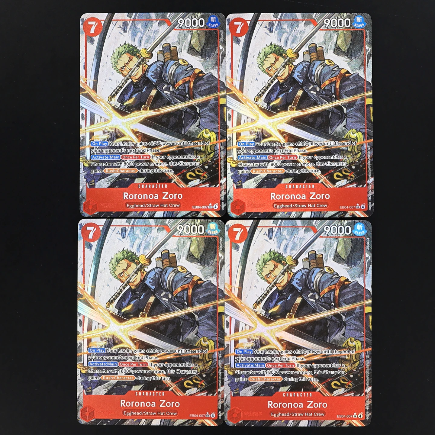 One Piece TCG OPCG Inglés EB04-007 Zoro SR Playset 7 Cost Red Zoro Tarjeta de Foil Texturizada Tarjetas Coleccionables de Anime
