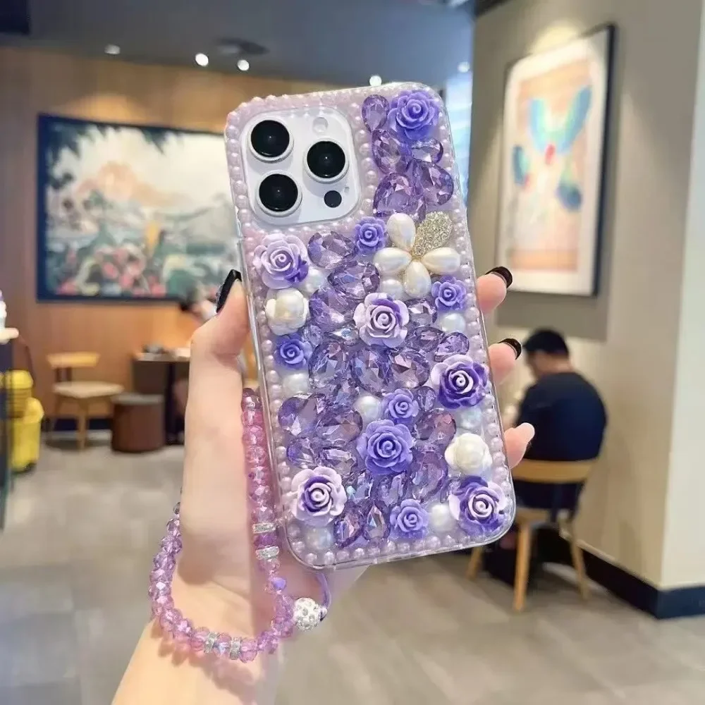 Modische Transparente 3D Diamant-Rosenblumen Handyhülle für Samsung Galaxy S25 S26 Ultra S24 FE S23 Plus S22 S21 S20 Durchsichtige Abdeckung – Detail 2