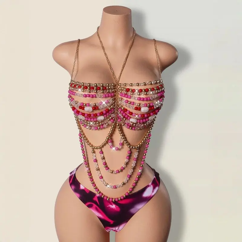 

Сексуальный топ с цепочкой и бисером, жилет с драгоценными камнями, Новое поступление, облегающий топ, лето 2029, женский модный топ