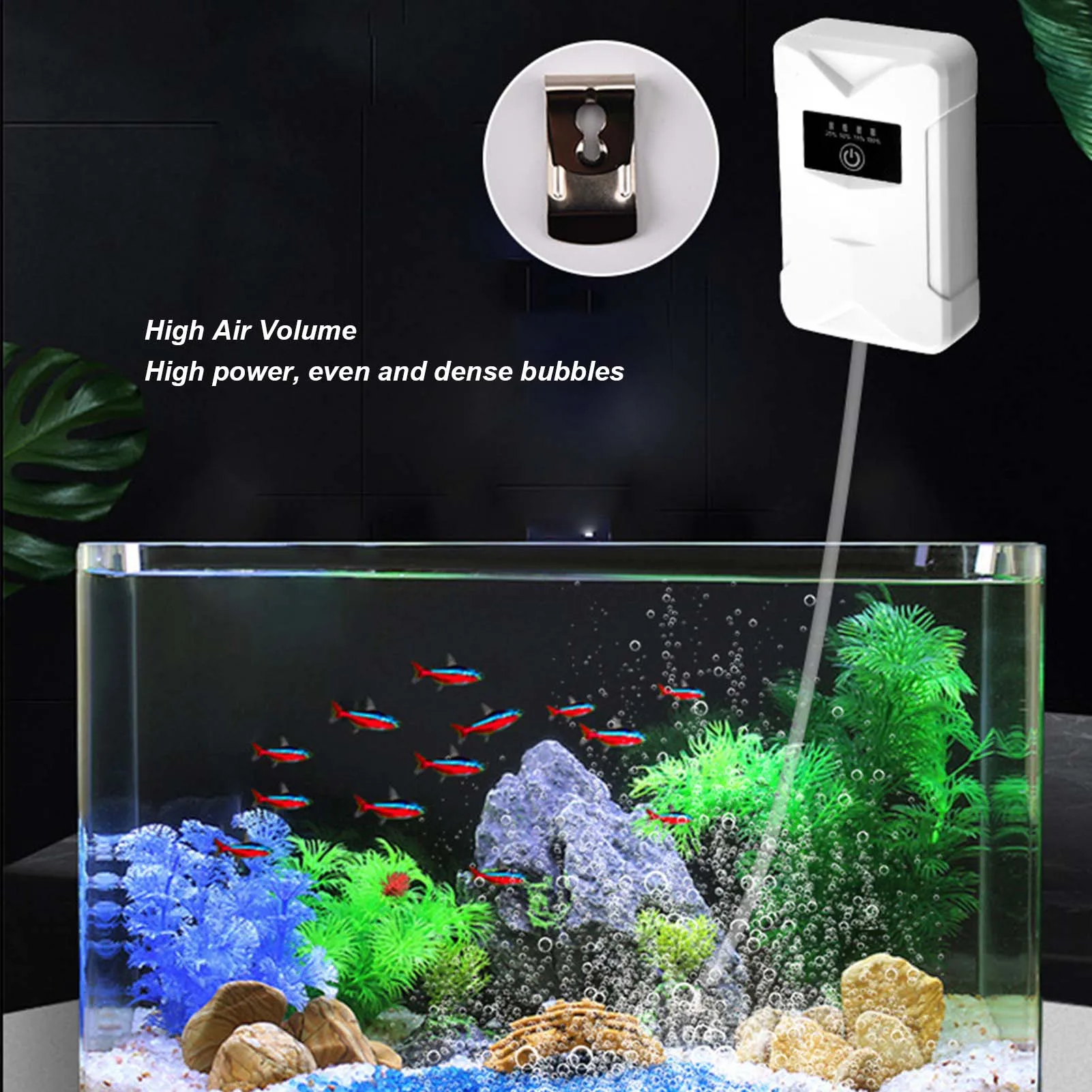 Aquarium Oxygen Pump Silent USB Rechargeable 2 Power Supply Modes Dual Outlet Portable Fish Tank Air Pump For Fishing