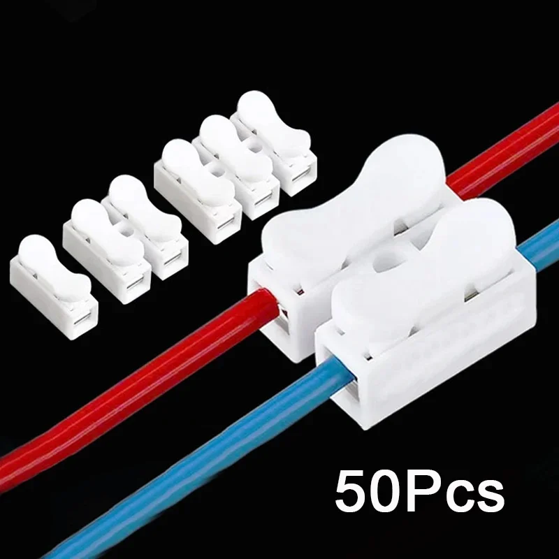 50Pcs  2P No Screw Terminal No Soldering Quick Cable Wire Connector Block Spring Clamp