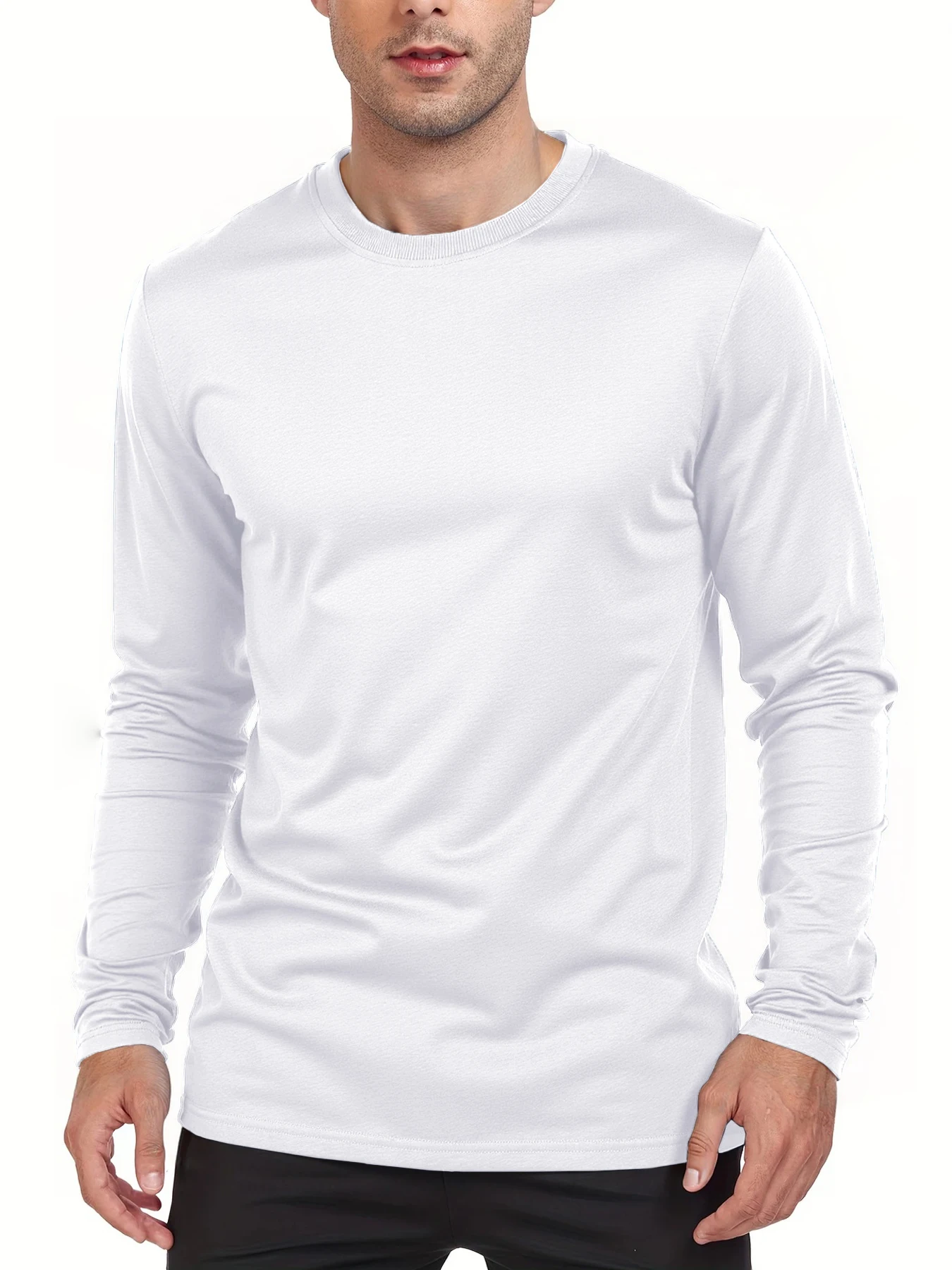 Frühling Herbst männer T-shirts Langarm Casual Tops Einfarbig Hohe Qualität Schwarz T-Shirt Klassische Männer Kleidung – Detail 2