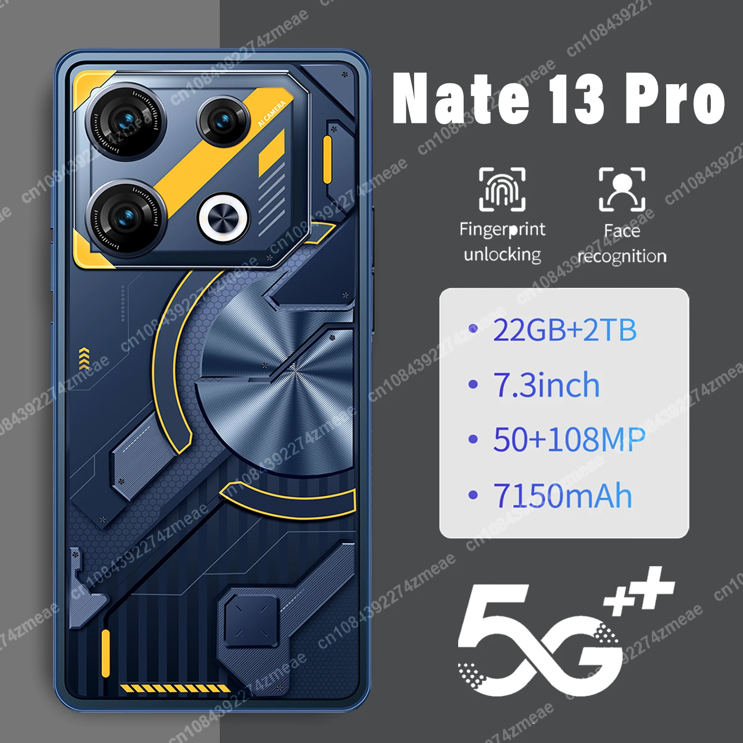 Nate 30 Pro Smartphone 7.3inch Global Version 22G+2TB Snapdragon8 gen3 Android13 50+108MP 4G/5G Cellphone Mobile Phone NFC