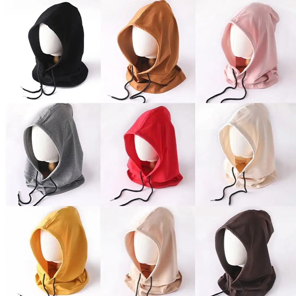 Soft Cotton Balaclava Streetwear Windproof Winter Neck Warm Hooded Hat Beanies Outdoor Sports Headgear Caps Unisex