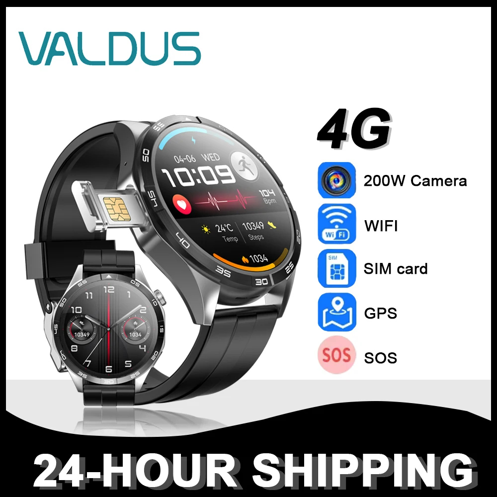 VALDUS 2024 New VG52 Pro 4G Smartwatch 16GB Large Memory SIM Card 200W Camera WIFI GPS Positioning SOS Call AMOLED Smartwatch