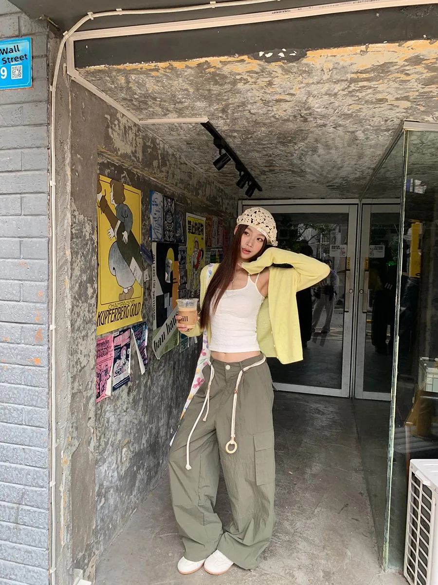 

Американские широкие брюки-карго с высокой талией, свободного кроя, повседневные, для женщин, летние, новинка, G Sle