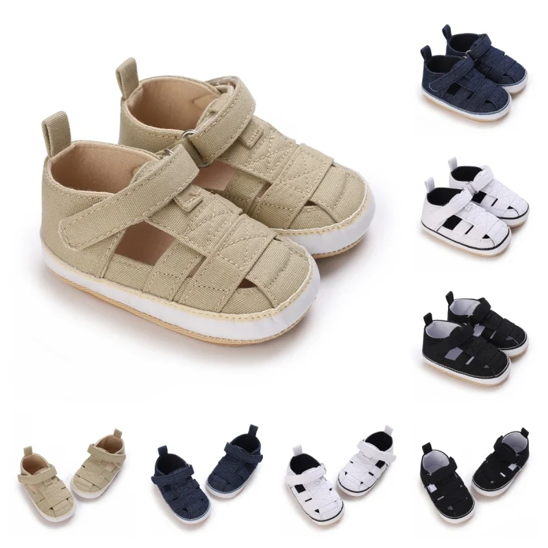 Spring And Summer Baotou Anti Kick Baby Sandals Breathable Soft Rubber Sole Baby Canvas Walking Shoes