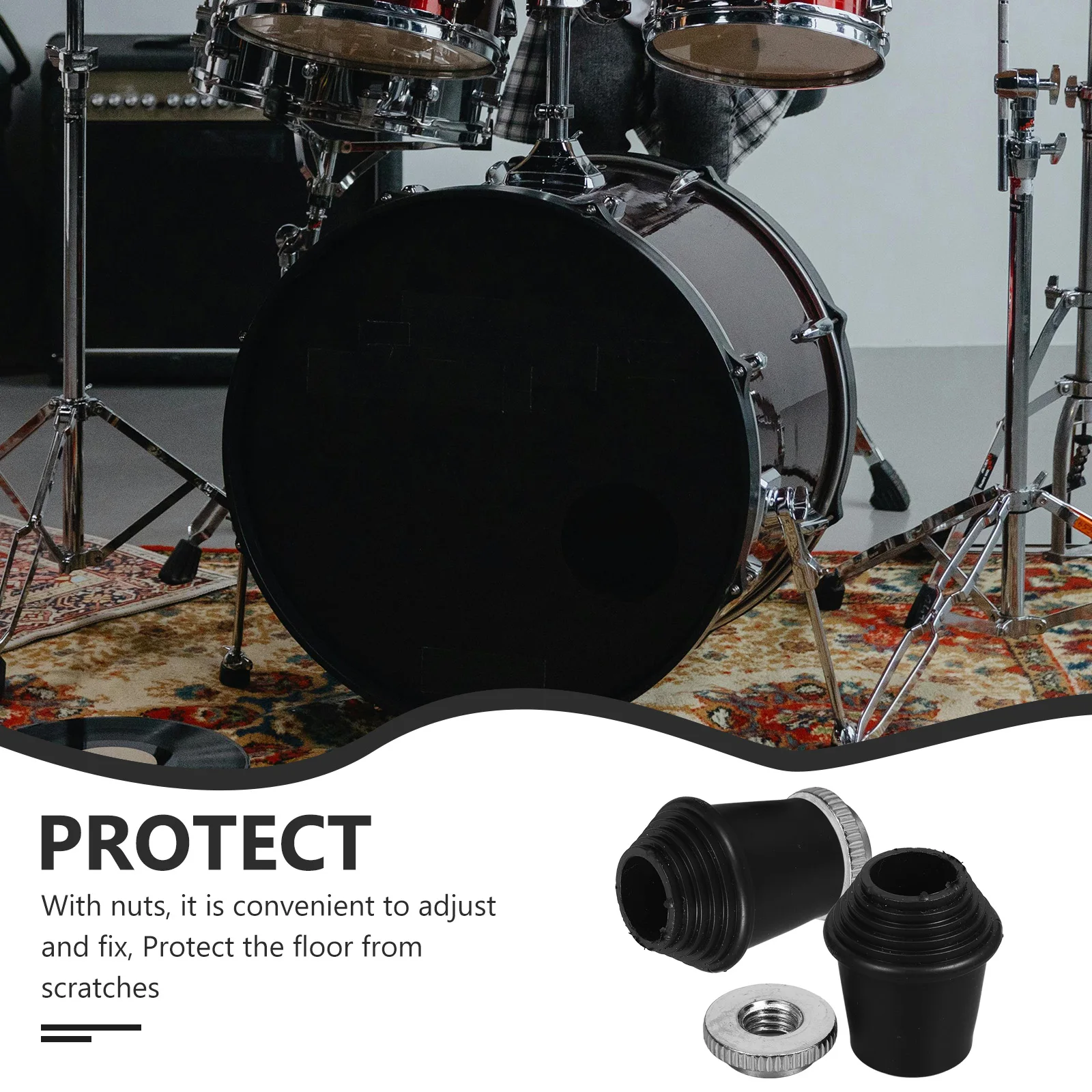 

2pcs Rubber Stand Sleeve Black Multi-Grained Durable Floor Leg Protectors Drum Foot Pads Drum Kit Accessories Anti-Slip Cushion