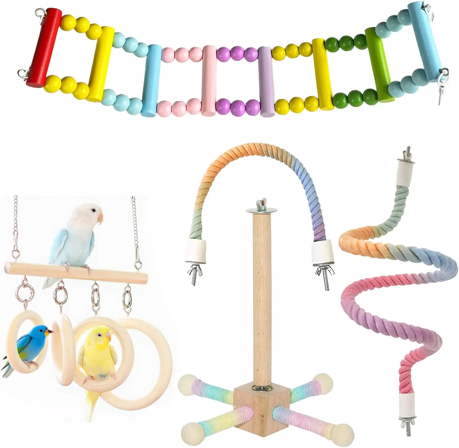 

Bird Toys for Parakeets Bendable Parrot Rope Perch Stand Colorful Bird Swing,Ladder & Climbing Toys Bird cage Accessories for Pa
