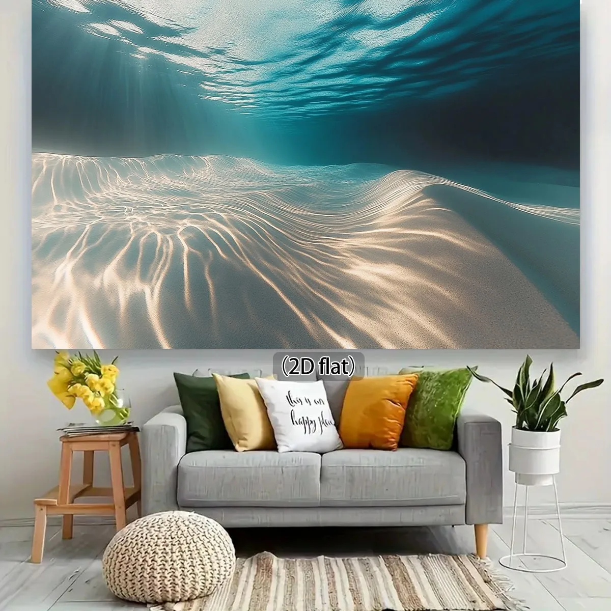 Underwater Ocean Sand Ripple Tapestry - 2D Flat Sea Scene Wall Decor for Living Room & Bedroom