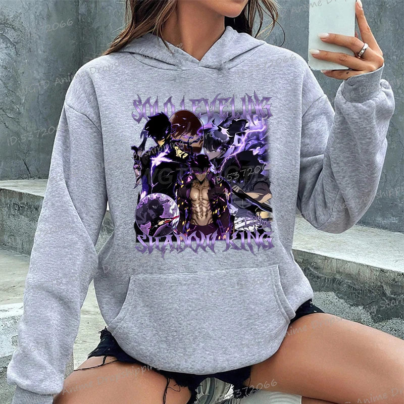 Solo Leveling Anime Hoodies Harajuku Fashion Sung Jin-Woo Print Hooded Men Women Long Sleeve Streetwear Funny Manga Sweatshirts