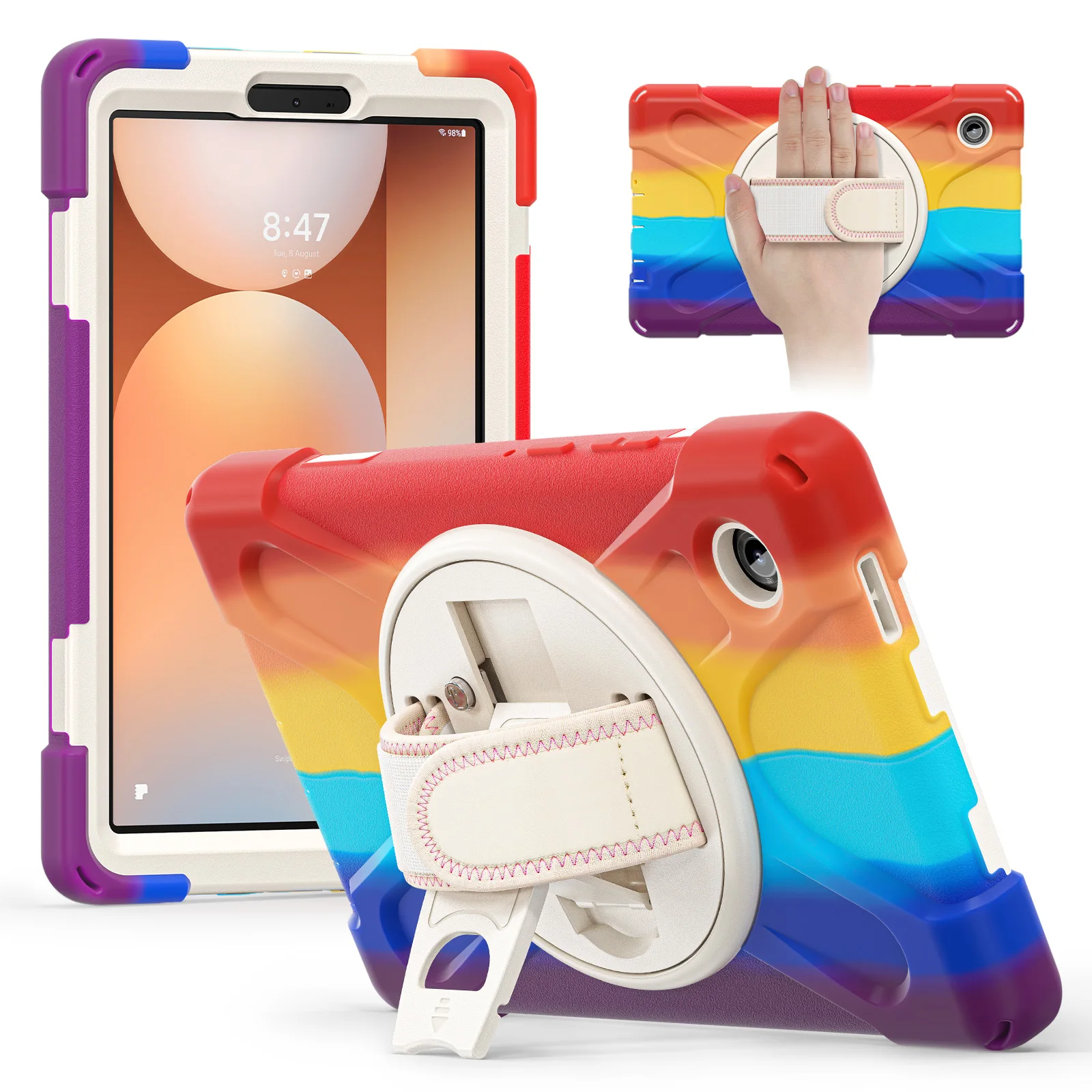 

Чехол для Samsung Galaxy Tab A11 + 2025 11 дюймов 8,7 дюйма, вращающийся на 360 градусов чехол-подставка, противоударный силиконовый чехол-подставка для ПК + плечевые ремни