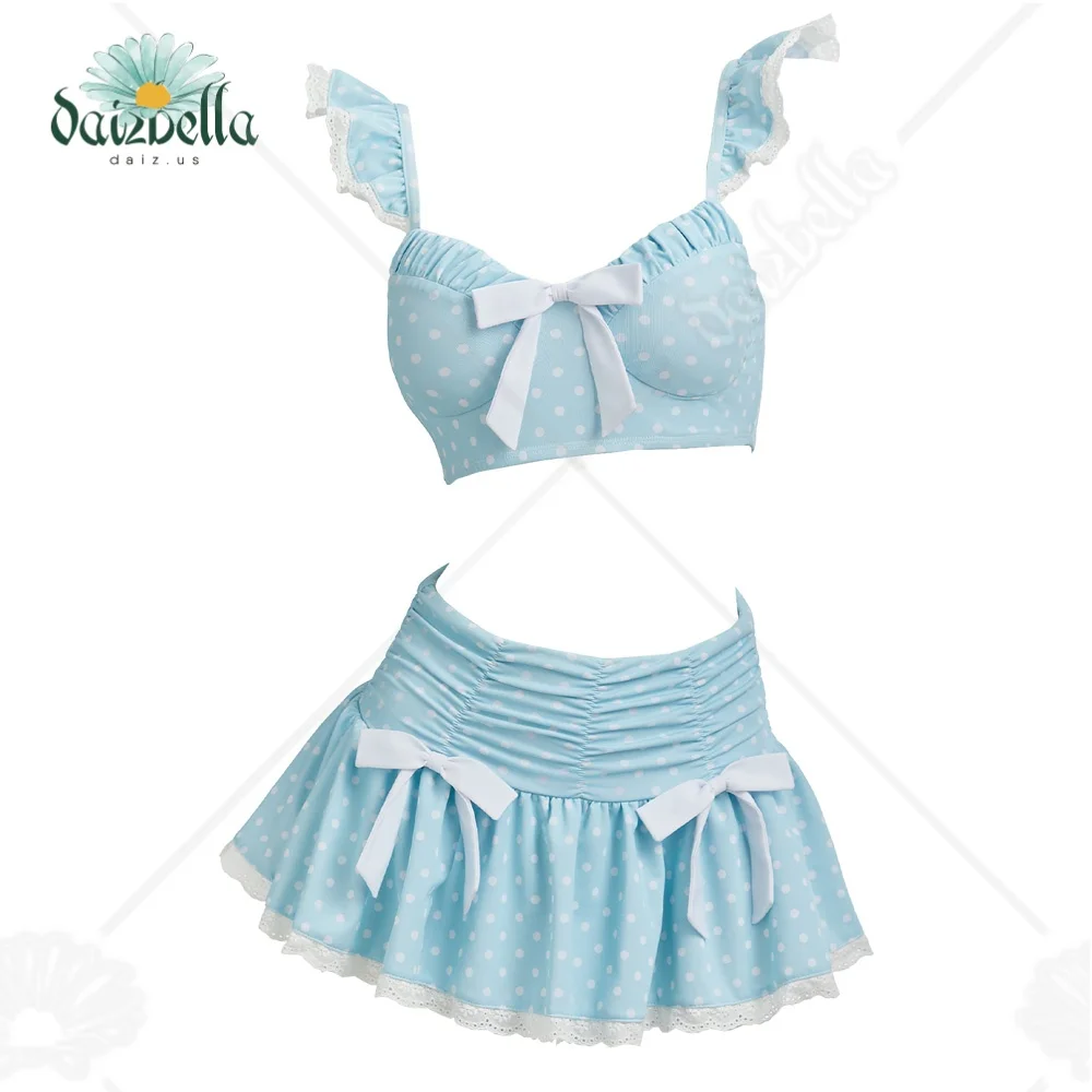 

Женский купальник Daizbella в стиле ретро 90-х, с высокой талией, синий в горошек, для пляжного отдыха (наличие на складе в США)