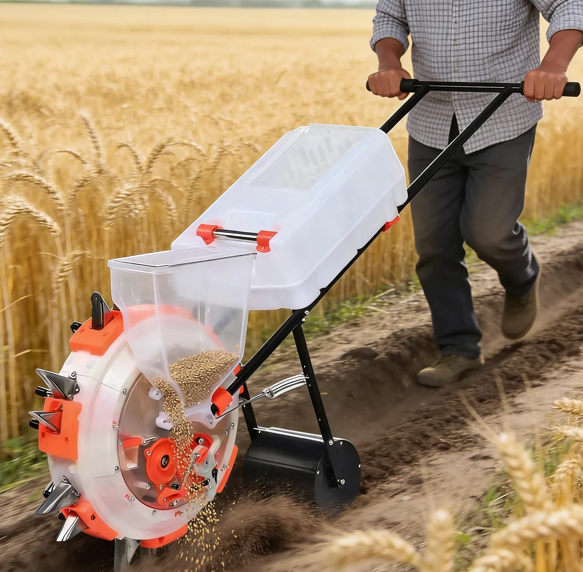 Hand Push Seeder Manual Seed Spreader for Garden Farm Efficient Corn Wheat Rice Planter Machine