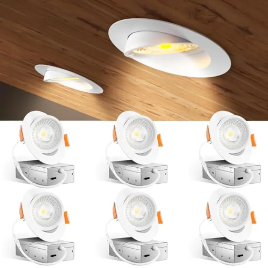 Pack 5CCT Gimbal LED Recessed Lighting, 0°and90° Adjustable Eyeball Directional Downlight, Dimmable, 2700K/000K/500K/000K/5000K