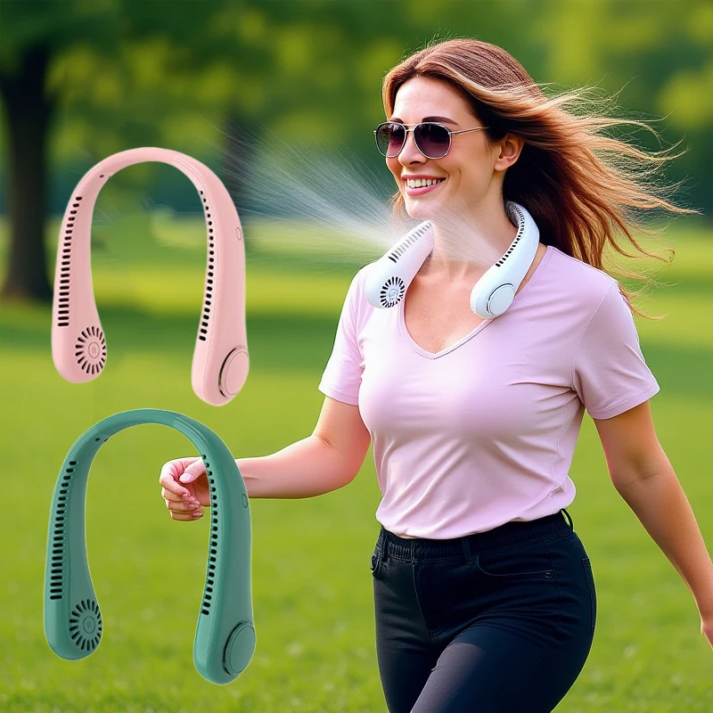 Portable 3 Speeds Mode Neck Fan Adjustable Stretchable Neck Fan Blow Air For Cooling Hand Free 4000mAh Rechargeable