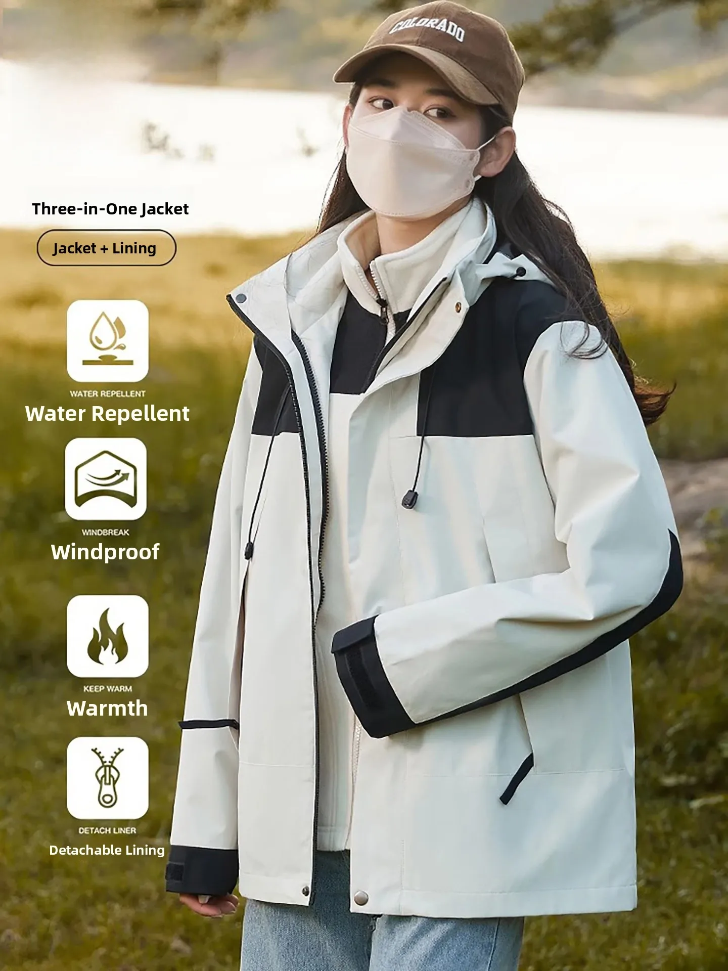 

TUCANO Spring 2026 Tee-in-One Detachable Outdoor Windproof Waterproof Jaet Youth Casual Sle Polyester Fabric Hooded