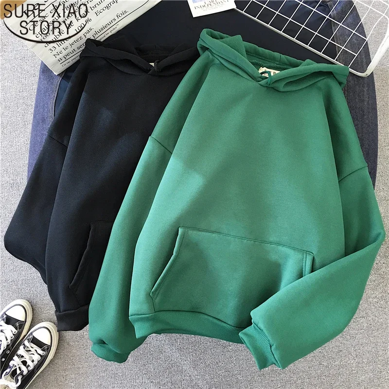 

Fashion Thick Oversize Loose Hooded Coat Solid 6 Colors Harajuku Sweatshirt Women Autumn Streetwear Korean Female Tops 11619